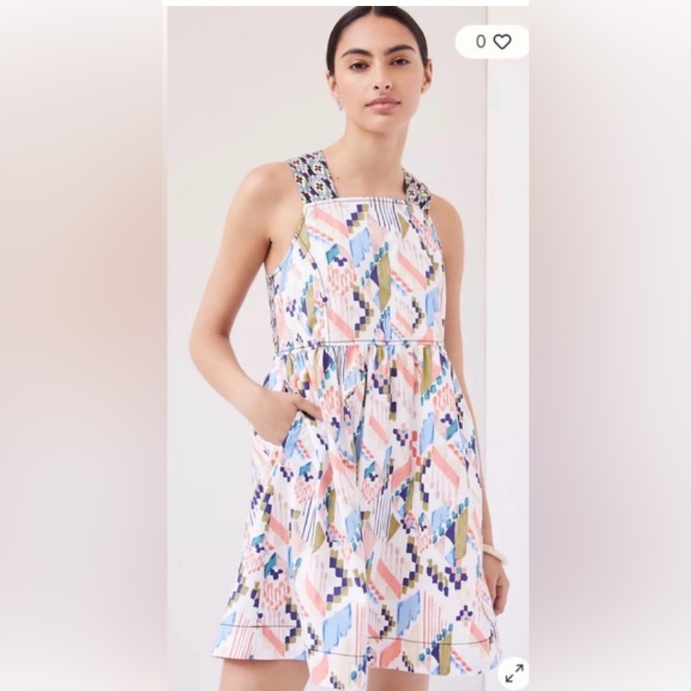 ANTHROPOLOGIE Maeve Textured Swing Mini Dress Criss Cross Back Size XS